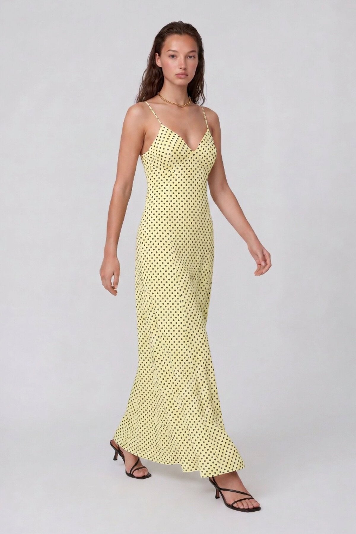 VAGGON Thin Strap Polka Dot Patterned Textured Maxi Dress - View 5