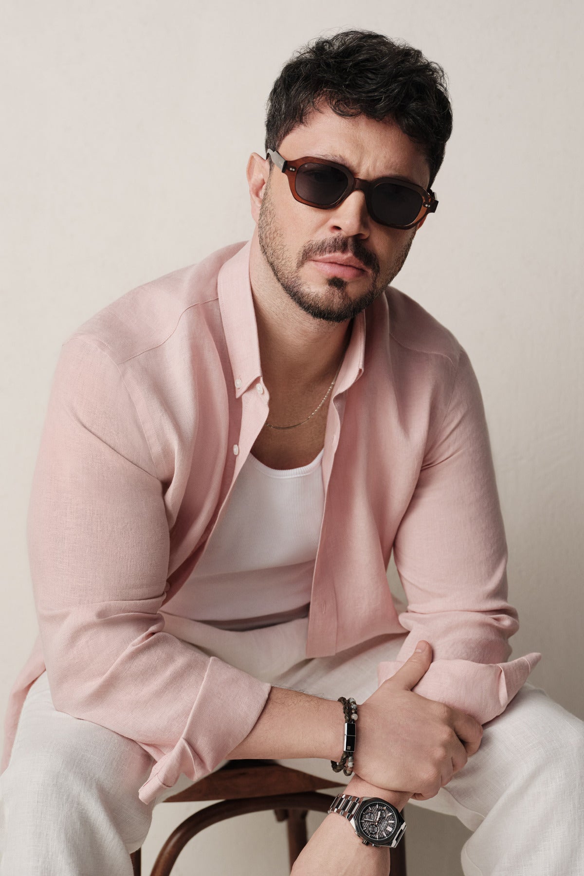 AVVA Men's Dark Pink Linen Shirt - Back
