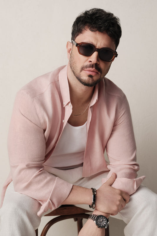 AVVA Men's Dark Pink Linen Shirt - Back