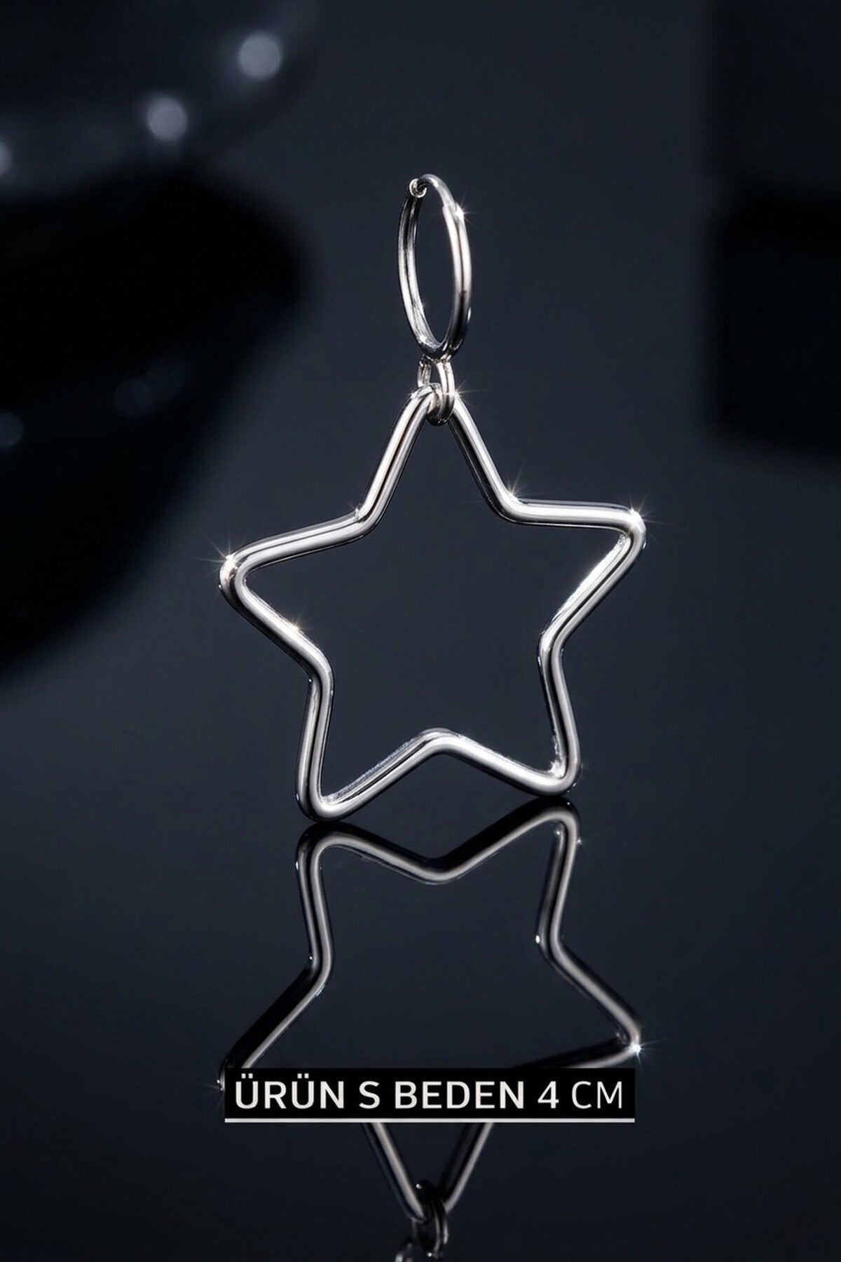 Jack Ferrero Women's Silver Steel Star Dangle Earrings detail