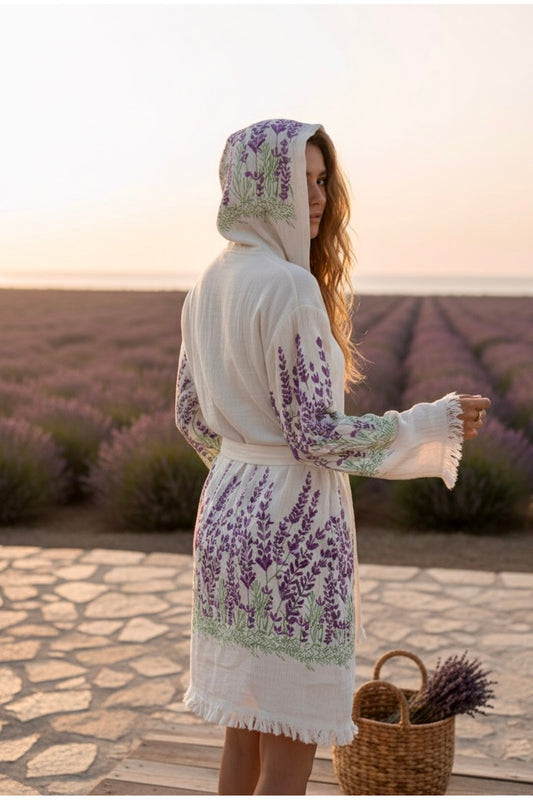 Tarzqeen women's lavender hooded bamboo muslin beach robe