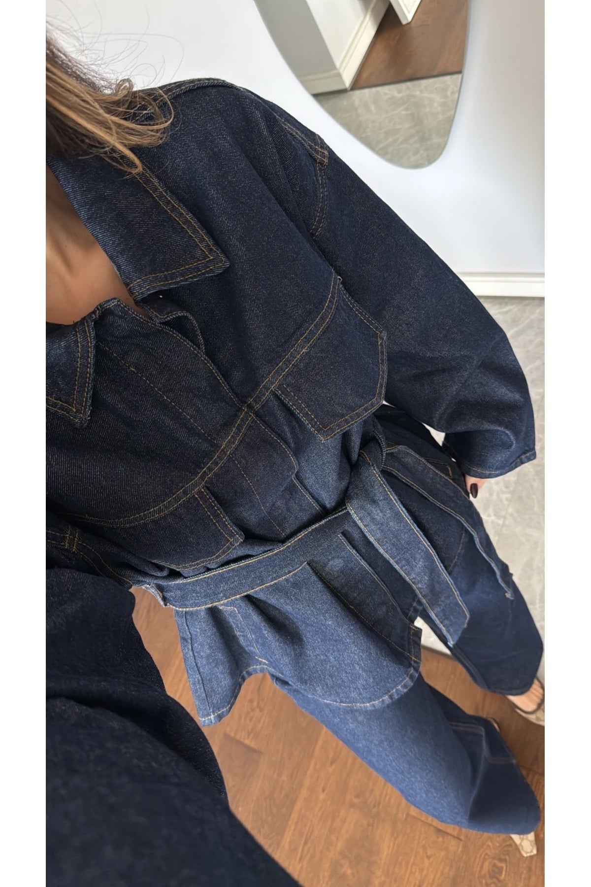EKIM STORE Tie-Front Navy Denim Jacket & Pants Set