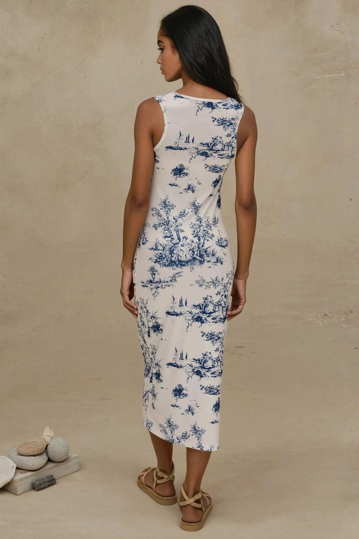 Hiccup Sleeveless Printed Bodycon Midi Dress – Blue