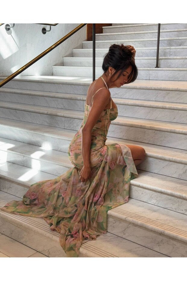Digital Printed Slit Tulle Dress 5