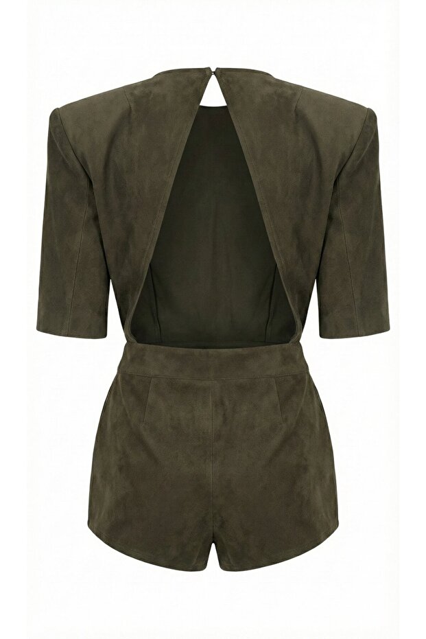 Women's Backless Suede Jumpsuit - Image 1