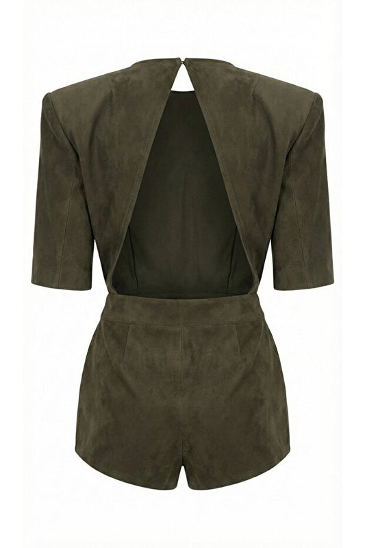 Women's Backless Suede Jumpsuit - Image 1