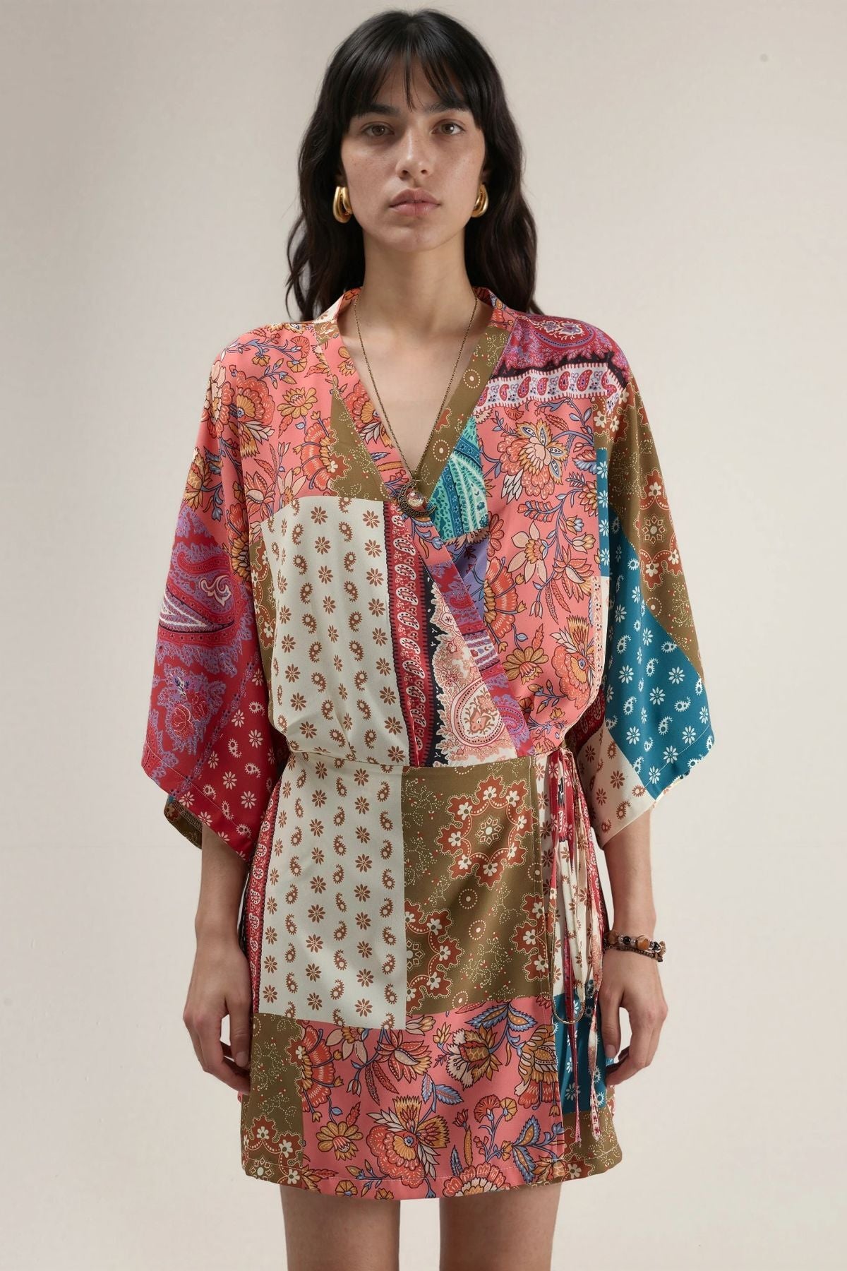 Hiccup multicolor front-tie mini dress