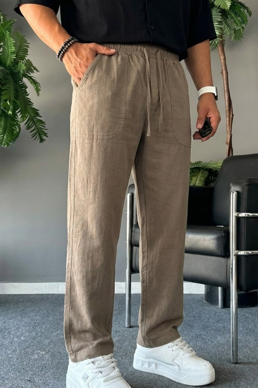 Combine Michail Men's Wide Leg Linen Pants Khaki