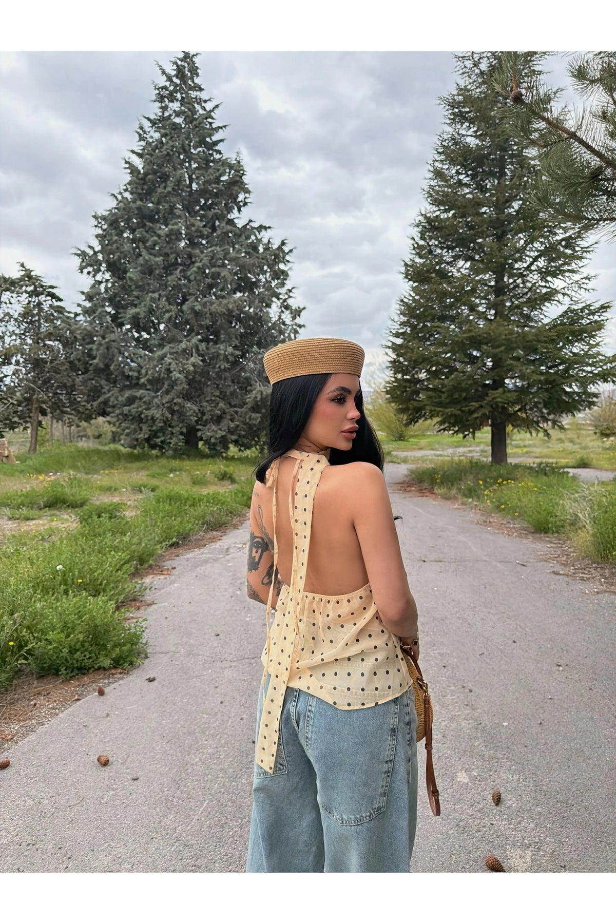 Yellow Neck Fular Tulle Blouse