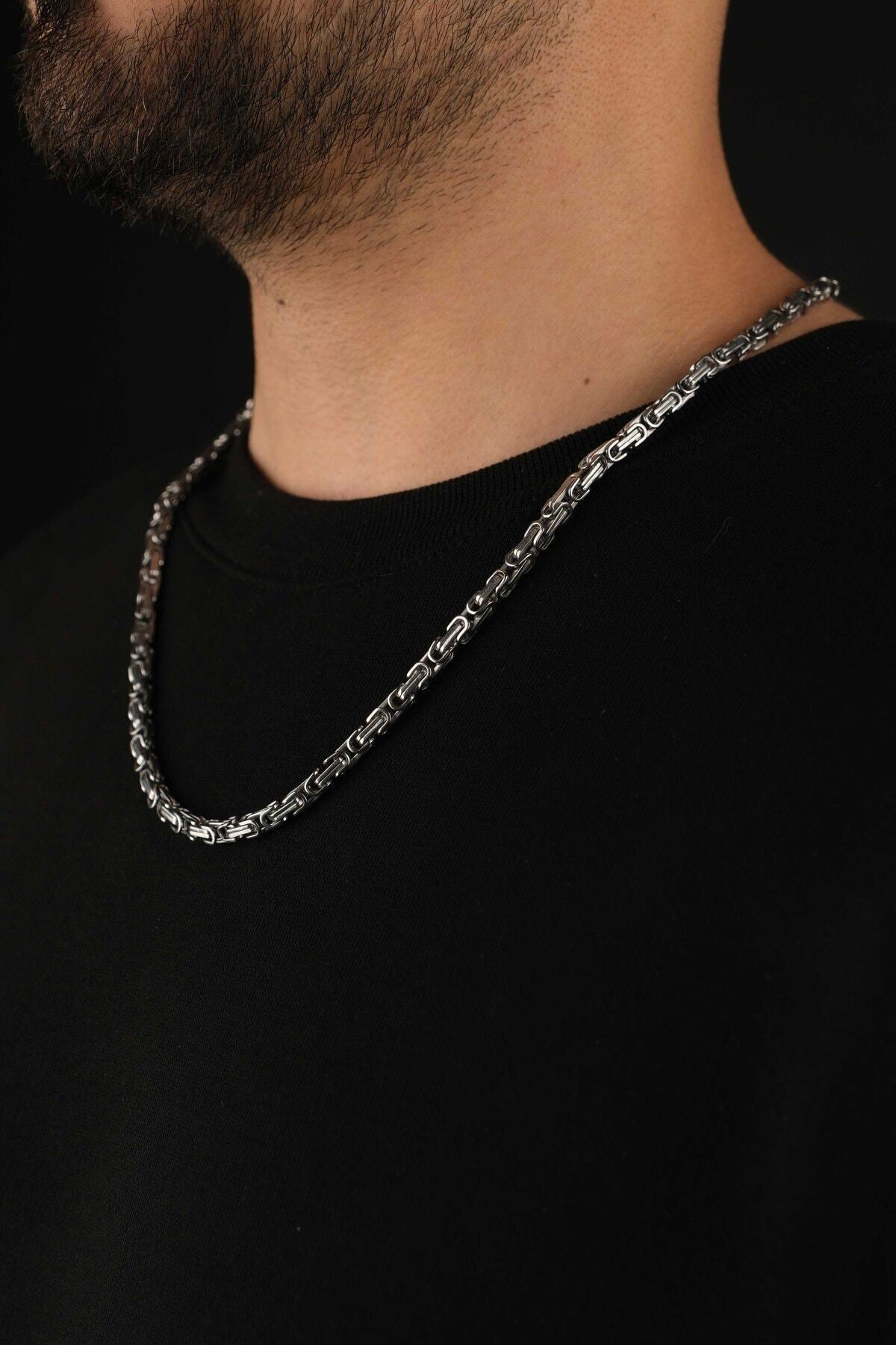 Jack Ferrero Men's Silver Stainless Steel King Chain Necklace