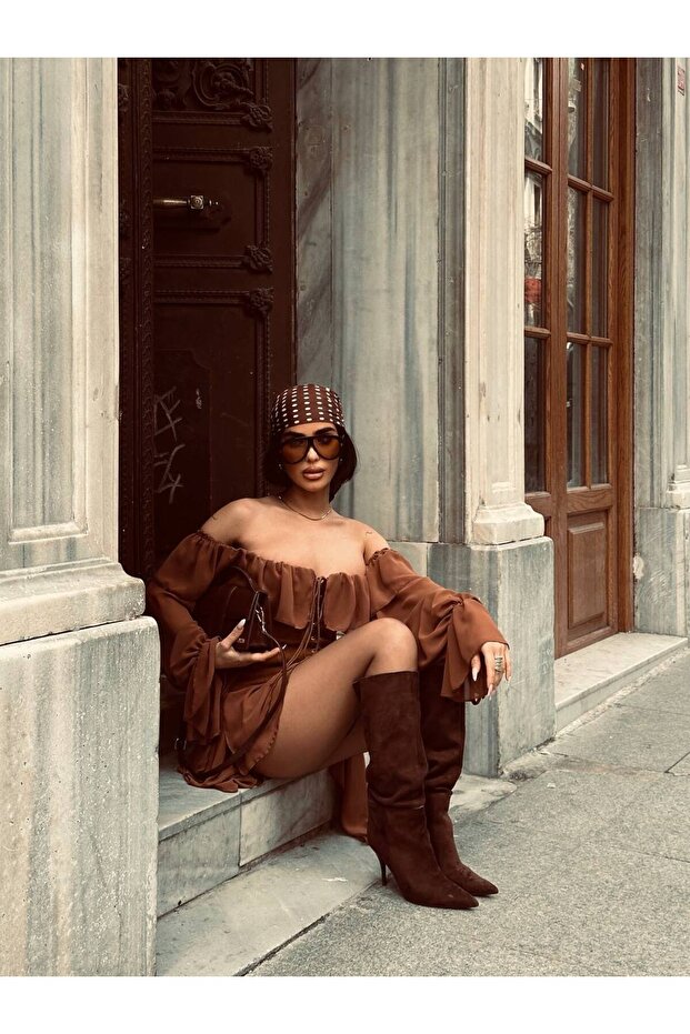Women's Suede Detailed Design Jumpsuit - Brown - Image 5