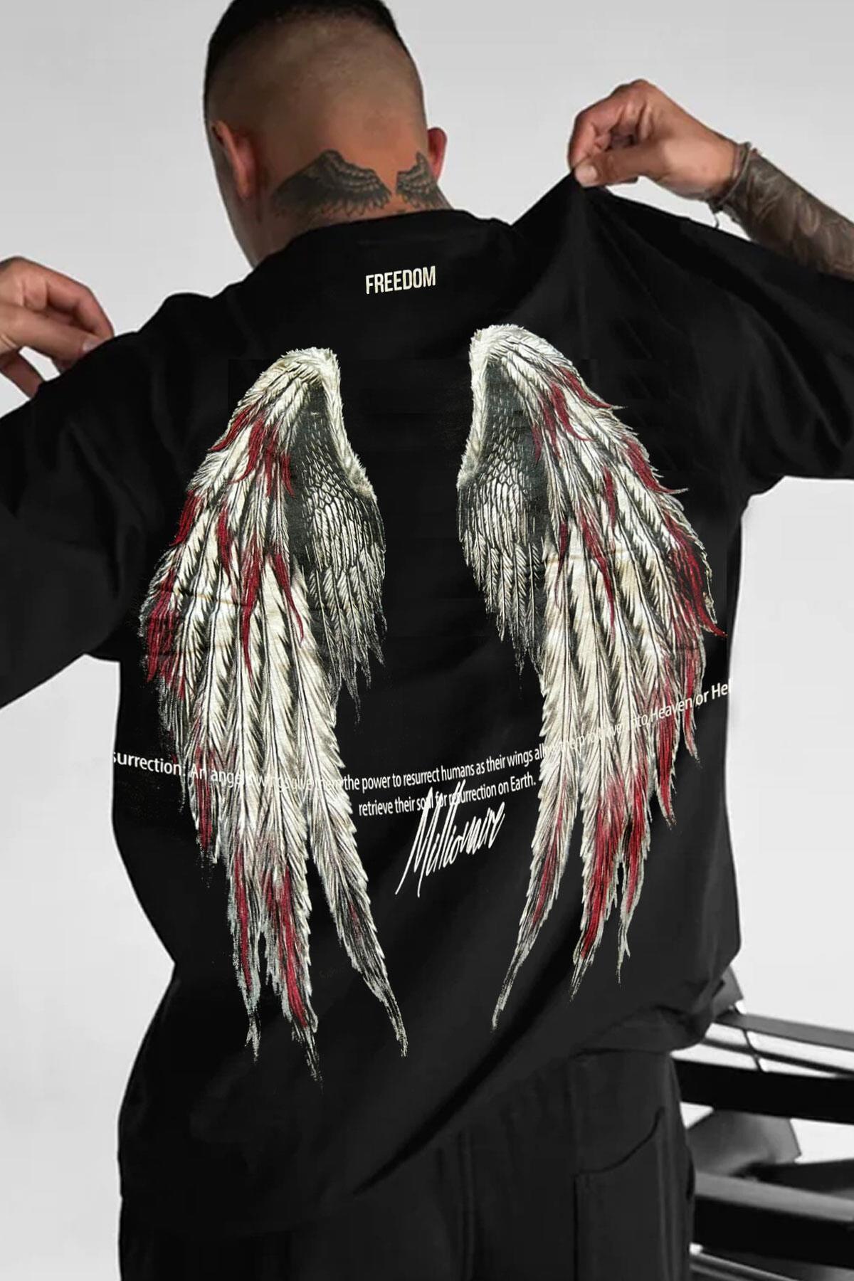 Teenage Millionaire Men's Freedom Wing Print Oversize T-Shirt – Black