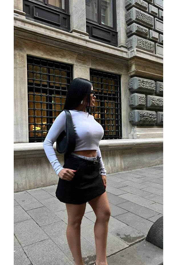Women's Boxer Detailed Mini Skirt - Black