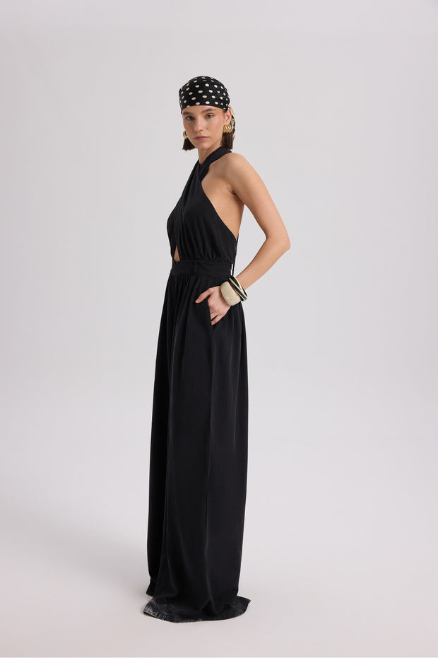 BOHEMAI Lios Window Detail Black Long Jumpsuit - 4