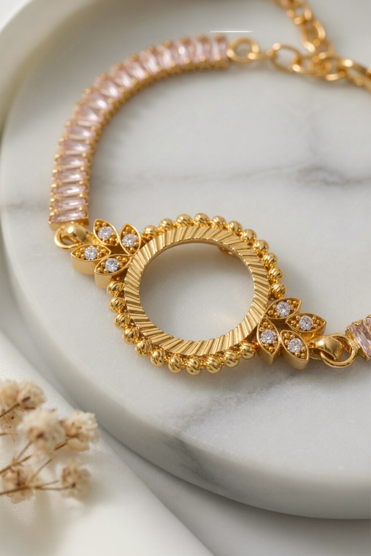 Xtaki Gold-Plated Quarter-Coin Frame Baguette Bracelet detail