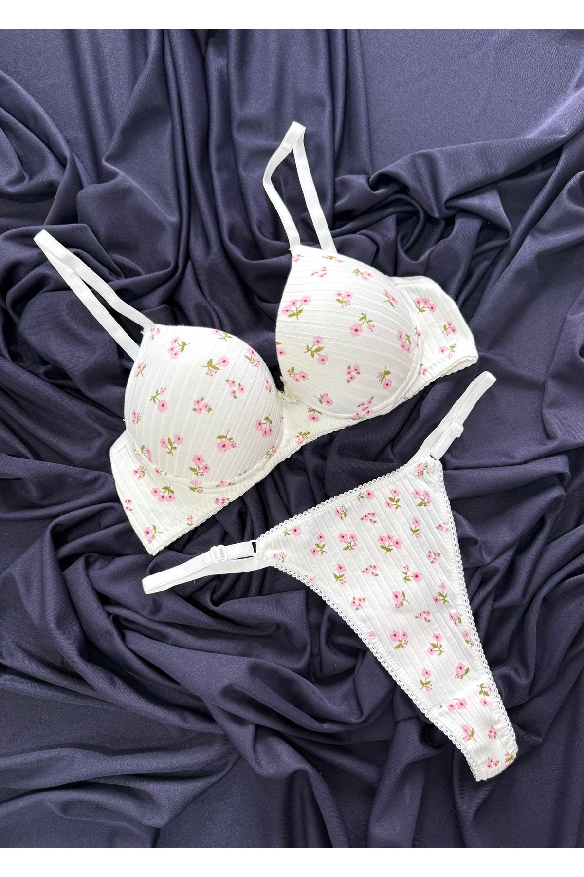 İNKO floral bra thong set white back