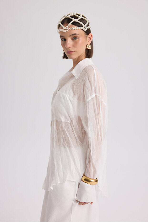MAI STUDIOS CO. Darya Wrinkle Detail White Shirt