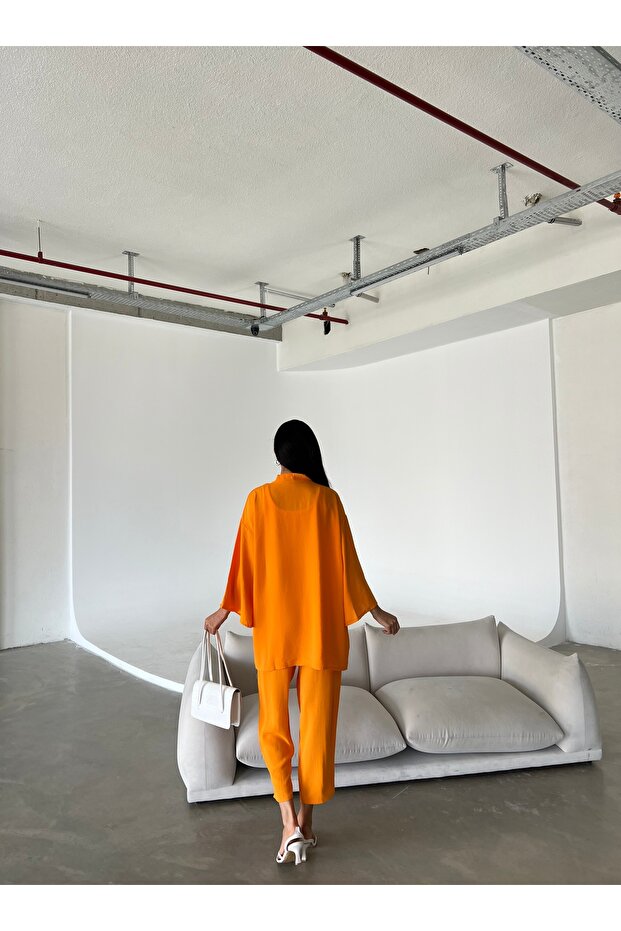 Women's Kimono Trousers Set - Orange