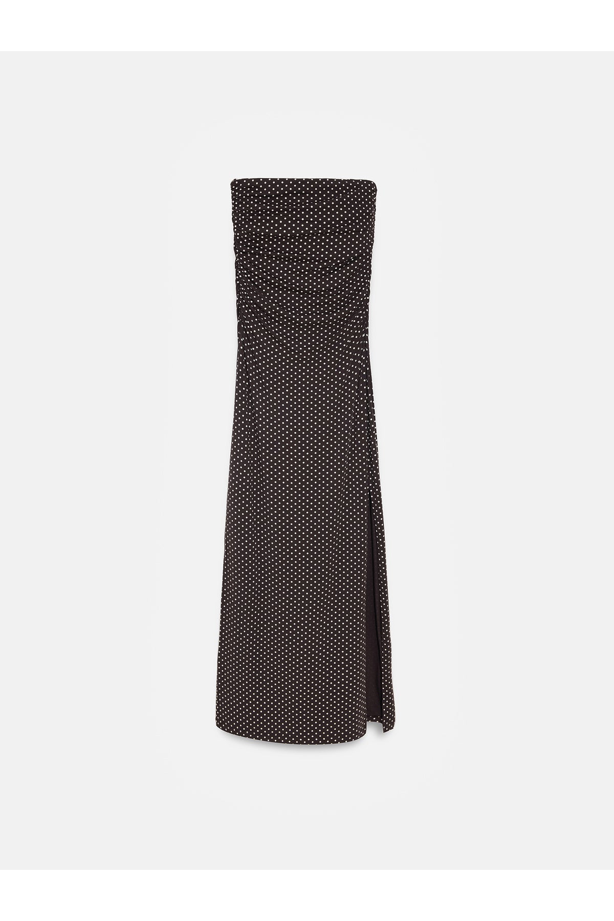 Lyocell-Blend Strapless Polka Dot Slit Midi Dress - Dark Brown