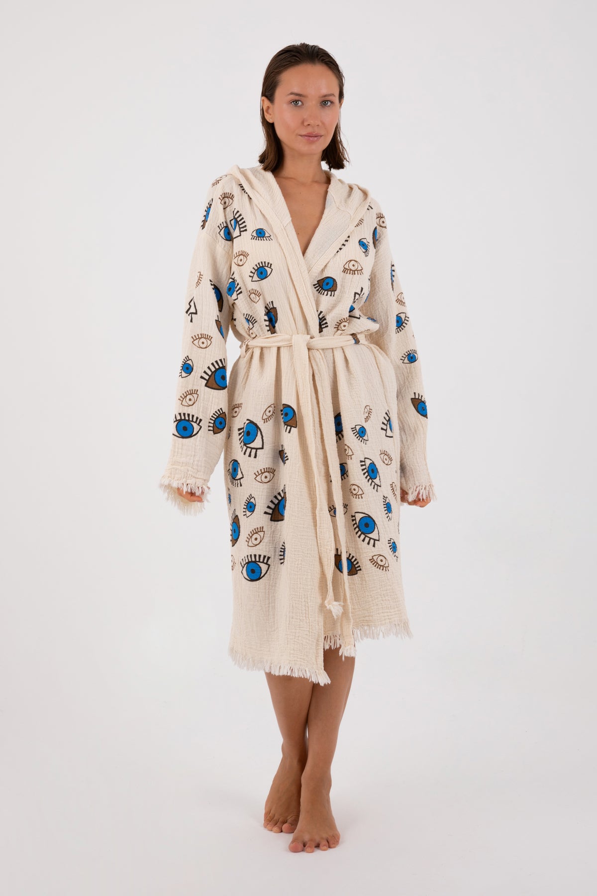 Dokubba Evil-Eye Print Muslin Bathrobe – Ecru