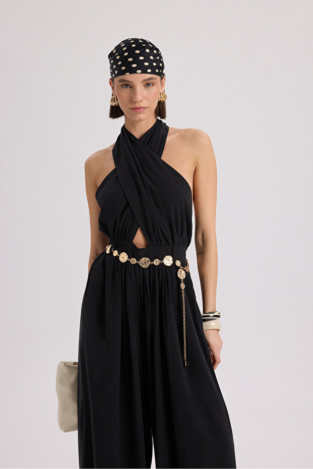 BOHEMAI Lios Window Detail Black Long Jumpsuit - 1