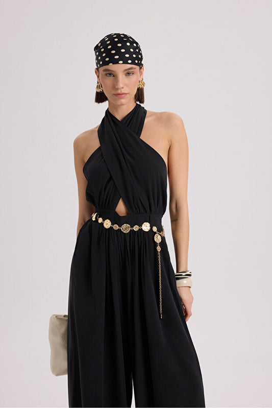 BOHEMAI Lios Window Detail Black Long Jumpsuit - 1