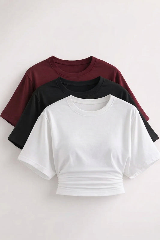 Combine Michail Women's Bat-Sleeve Basic 3-Pack Crop Top