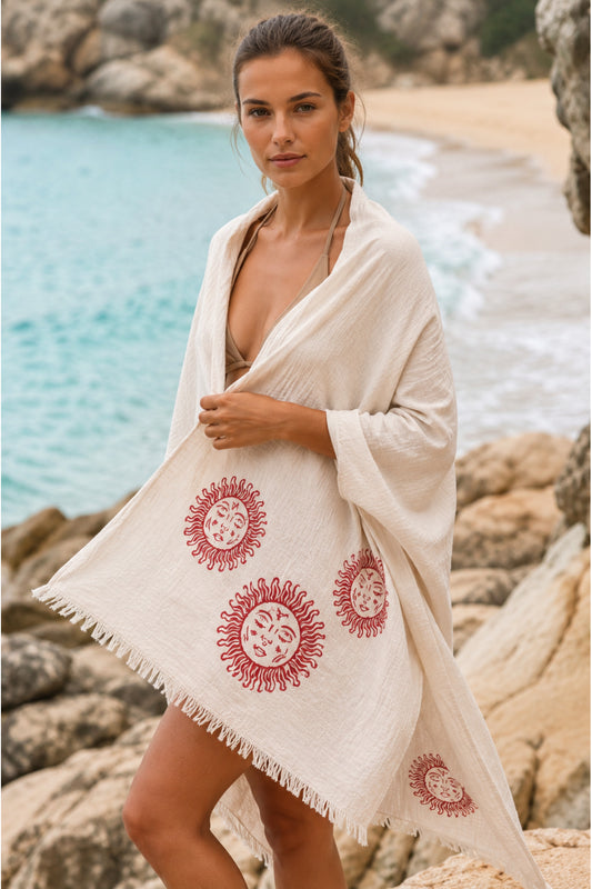 Vita 3-Layer Organic Muslin Peshtemal Beach Towel – Sun Print