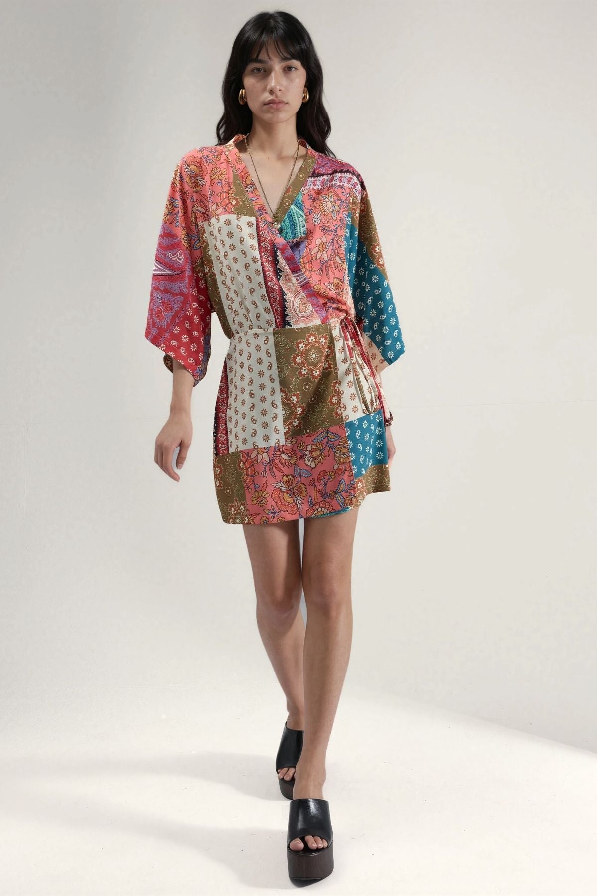 Ethnic print mini dress back view