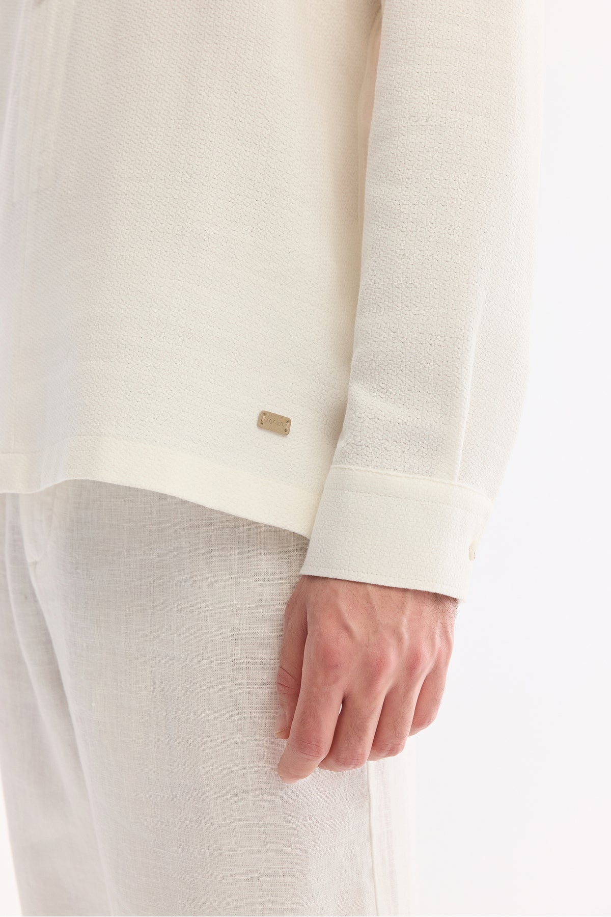 AVVA Men's White Half-Button Cotton Shirt - Lifestyle