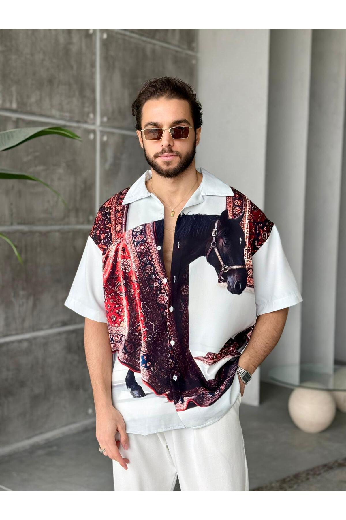 Fo4rbs Horse Print Double-Gauze Oversize Shirt – Multicolor