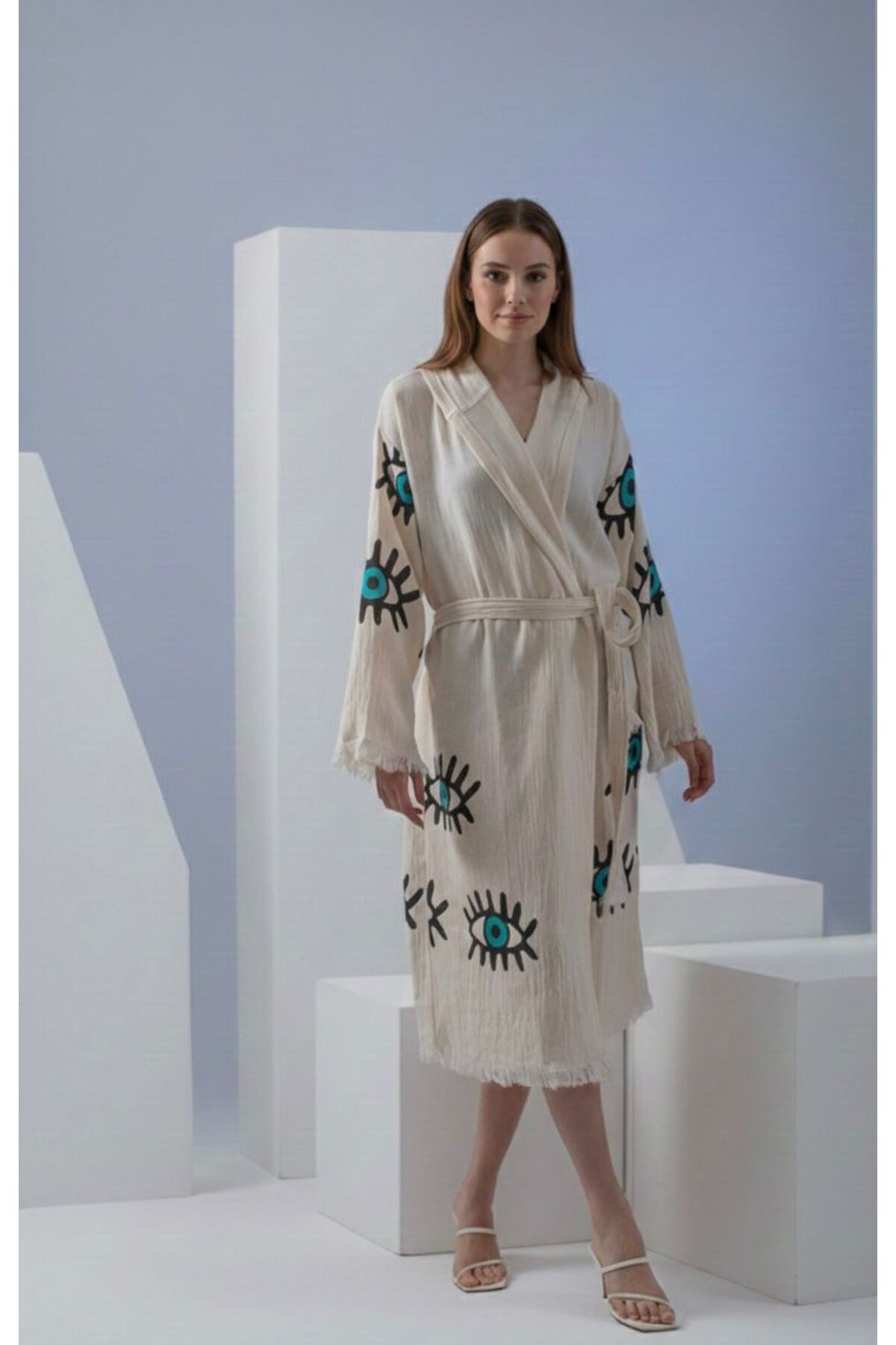 White bamboo muslin waffle bathrobe for beach and spa