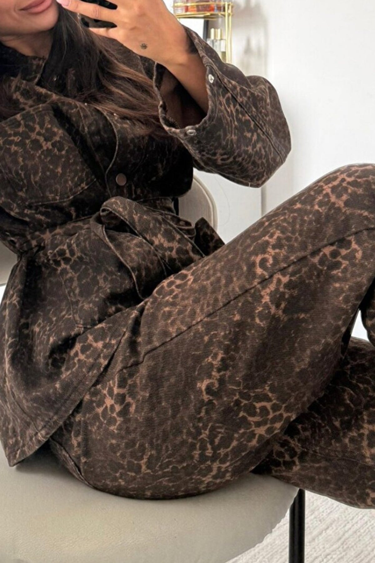 SHILSEE BEUTIQUE Women's Leopard Print Tie-Detail Shirt & Pants Set
