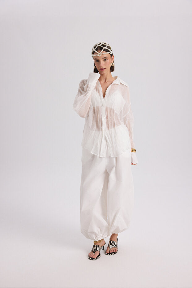 MAI STUDIOS CO. Darya Wrinkle Detail White Shirt
