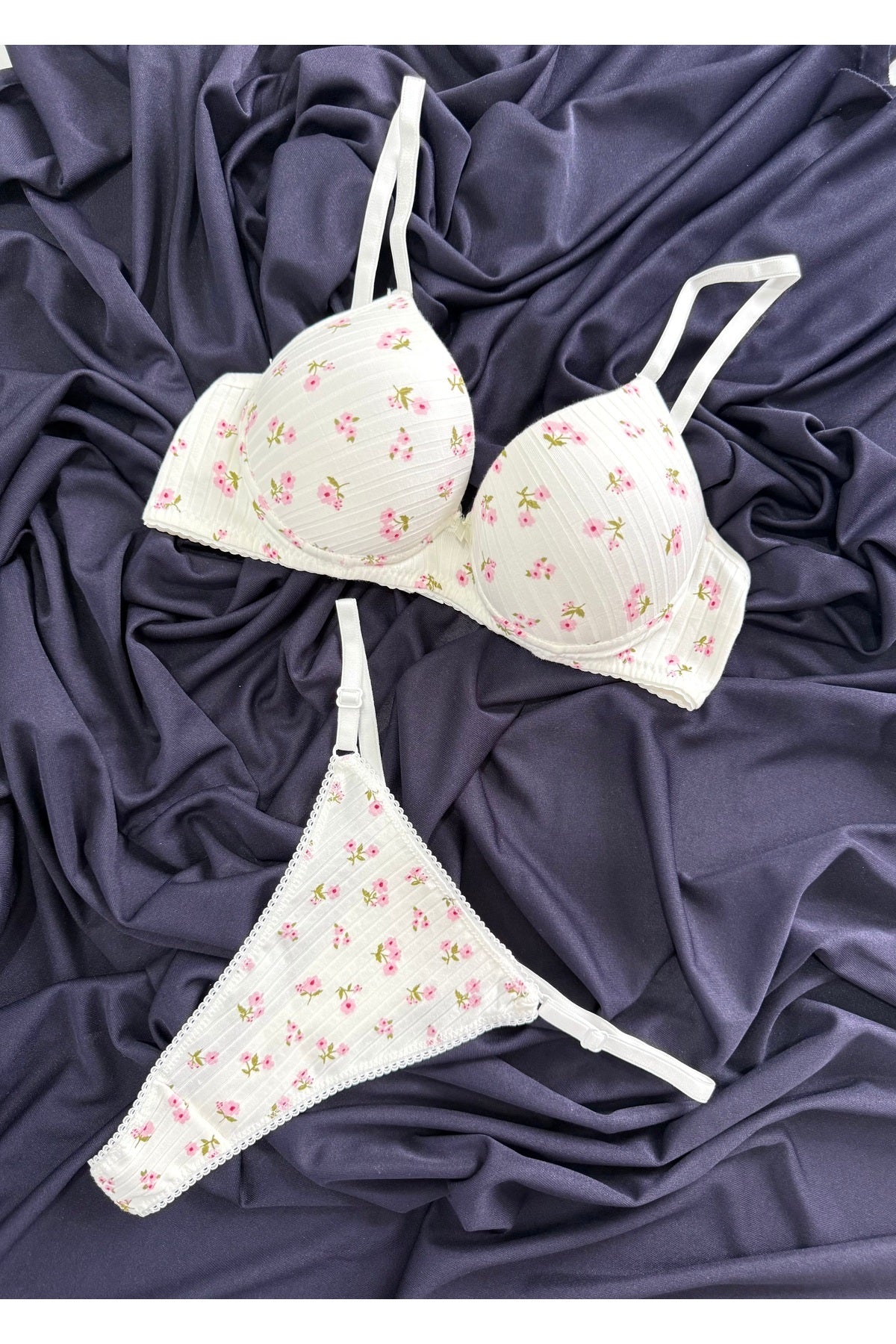 İNKO floral print white bra and thong lingerie set