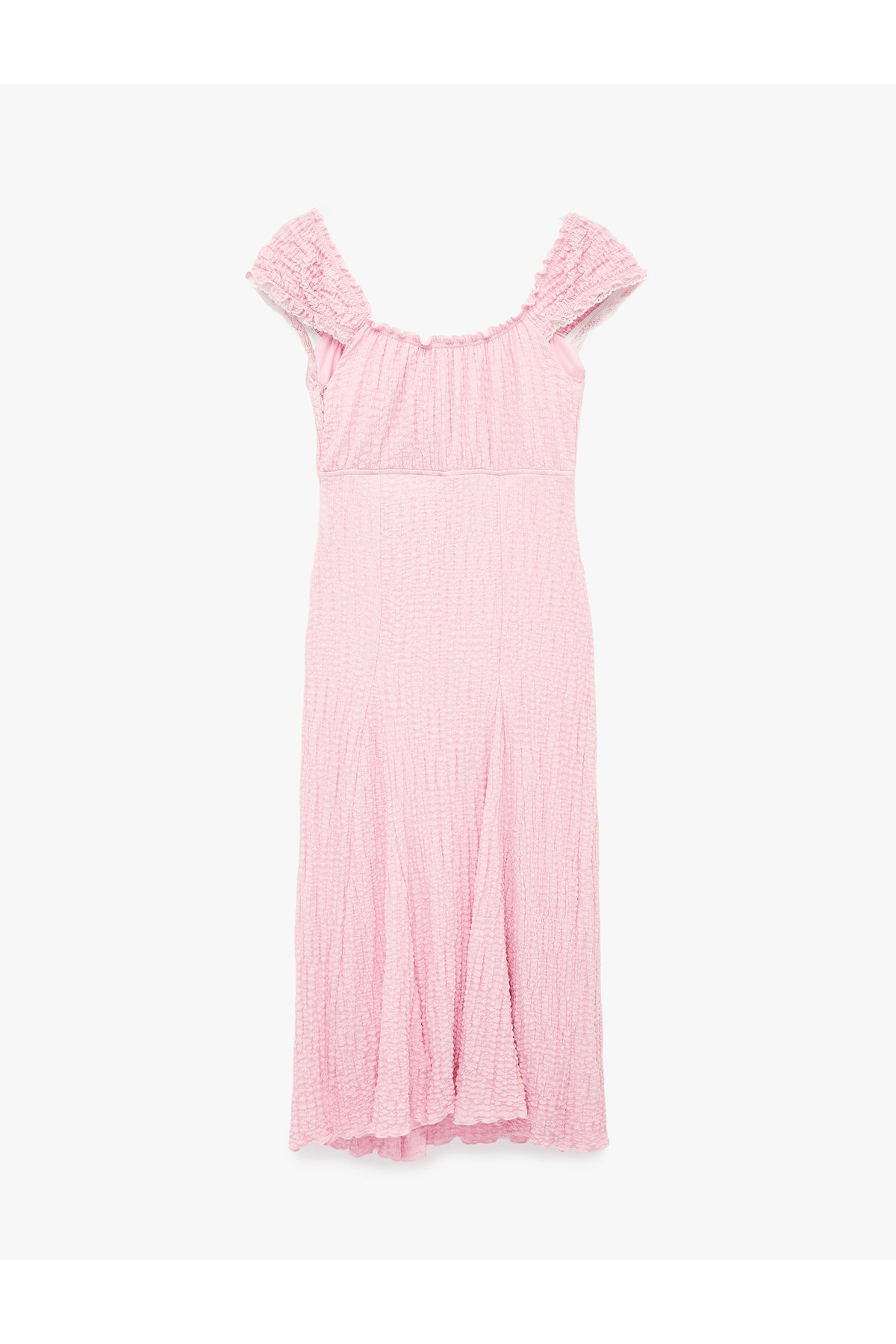 Koton Sleeveless Tie-Up U-Neck Crinkle Lace Maxi Dress Pink