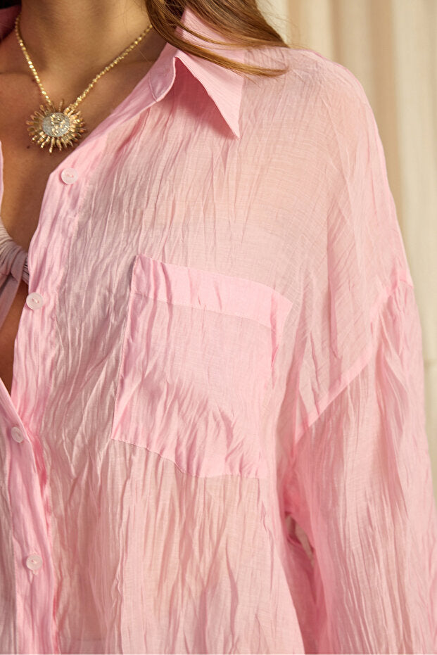 MAI STUDIOS CO. Darya Wrinkle Detail Pink Shirt