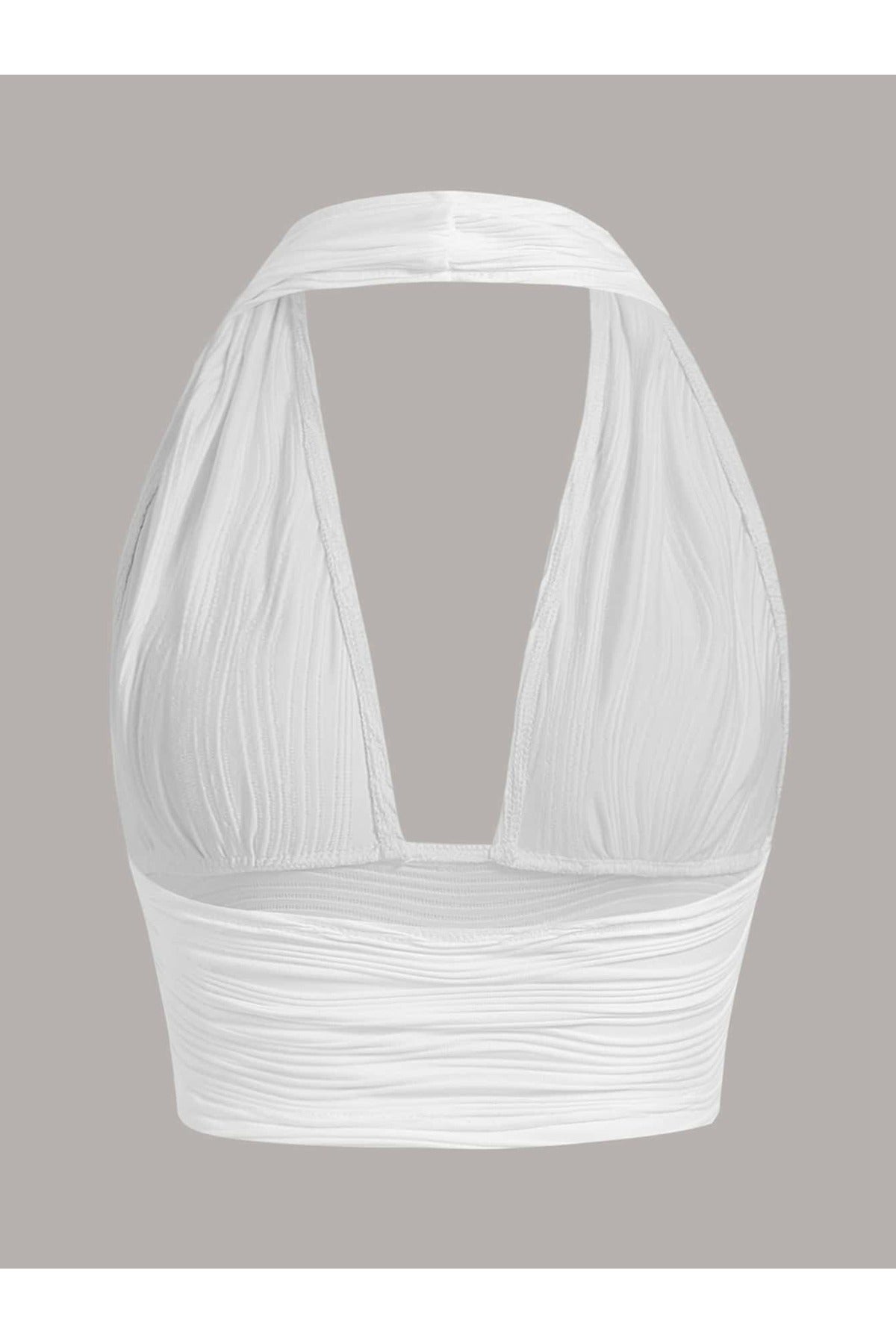 Jacquard Halter Neck Crop Blouse - White