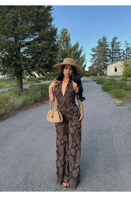 Brown Amber Halterneck Jumpsuit