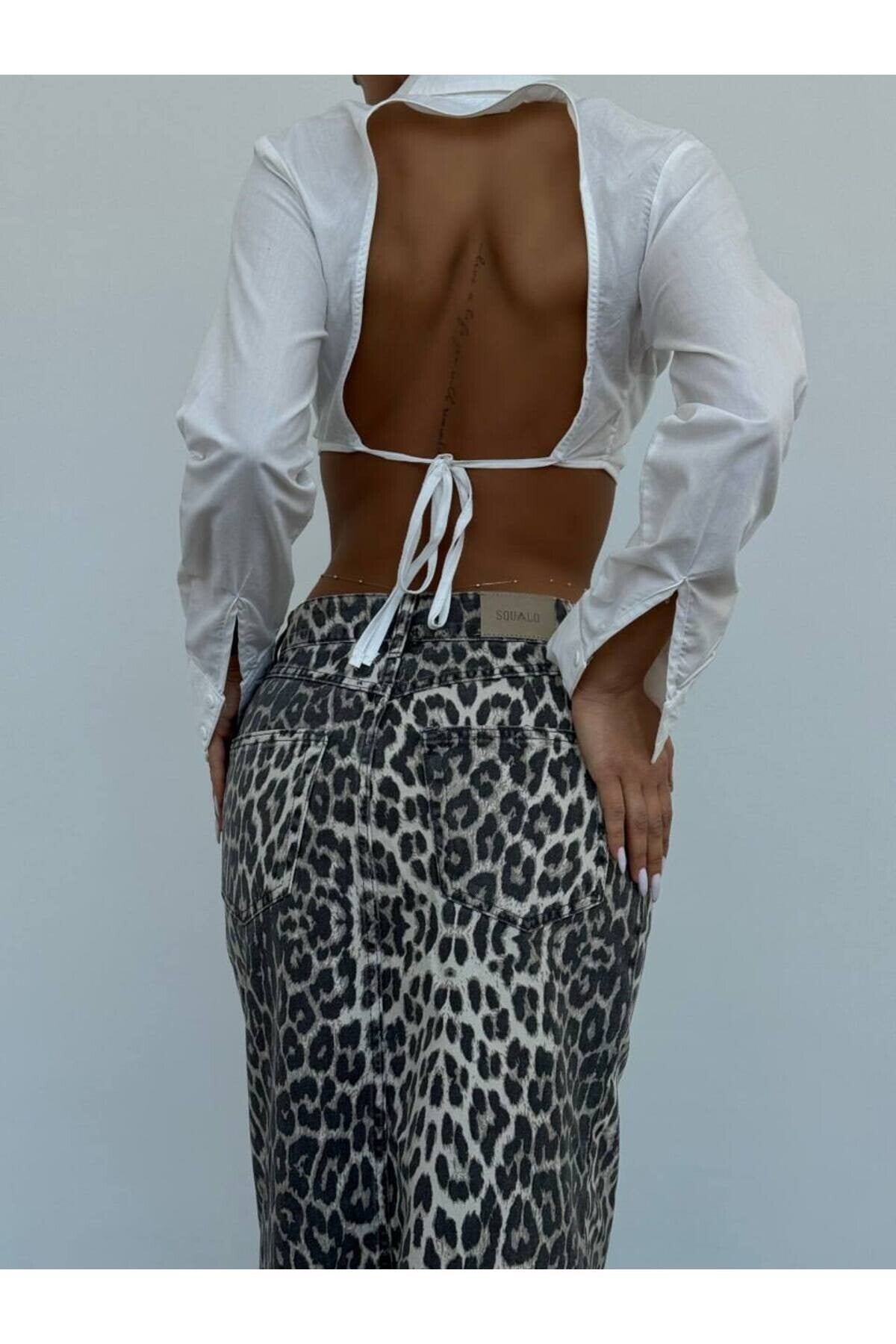 Leopard Print Long Denim Skirt - High Waist 100% Cotton