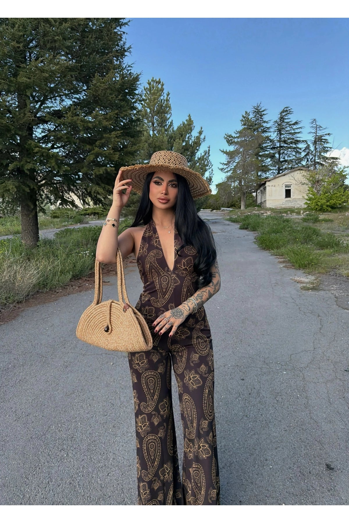 Brown Amber Halterneck Jumpsuit