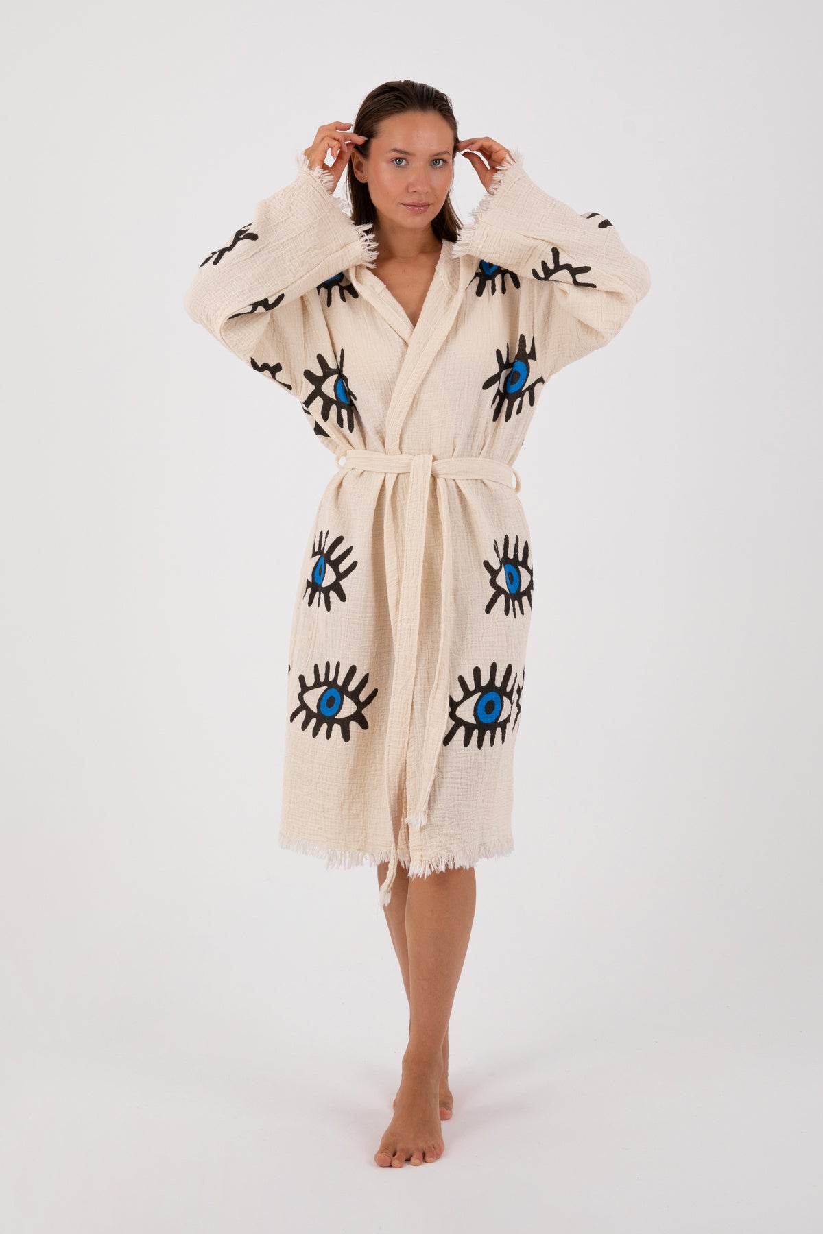 Dokubba Evil-Eye Print Muslin Bathrobe – Ecru