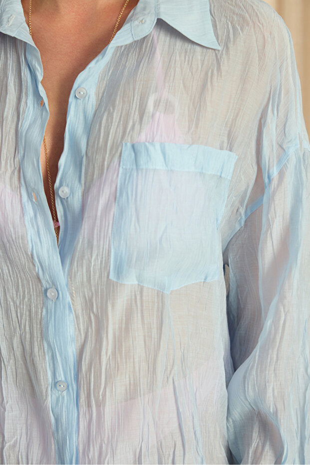MAI STUDIOS CO. Darya Wrinkle Detail Blue Shirt
