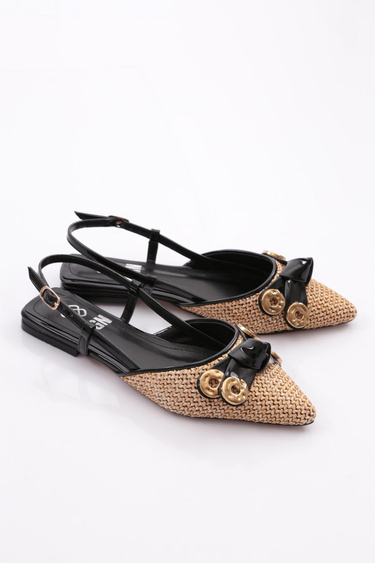 Black patent ballet flats with back lace-up tie