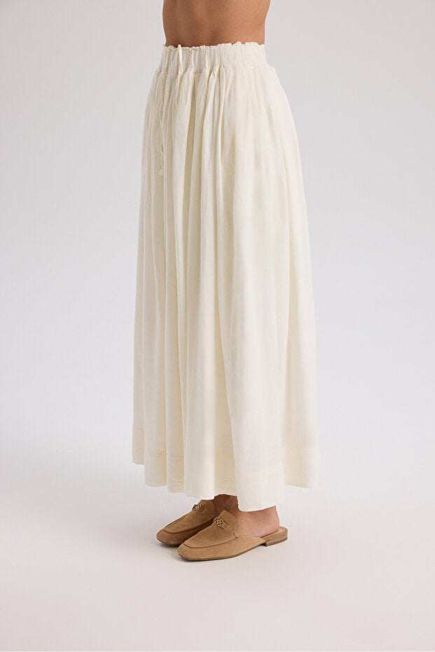 Gabbiano Lace-Up Pleated Ecru Linen Skirt - 4