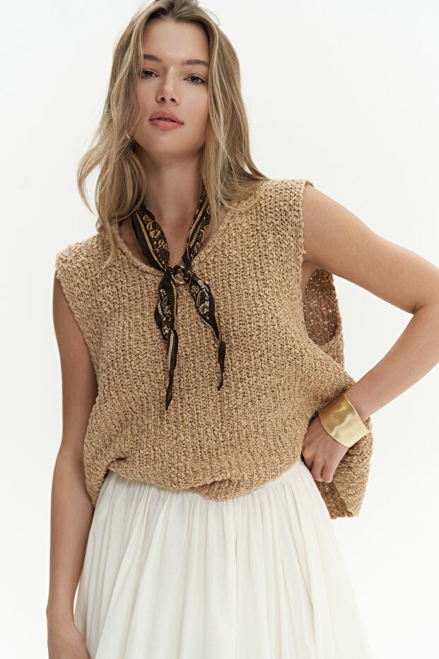 BOHEMAI Knitle Comfortable Fit Knitwear Cinnamon Crop Top - 6