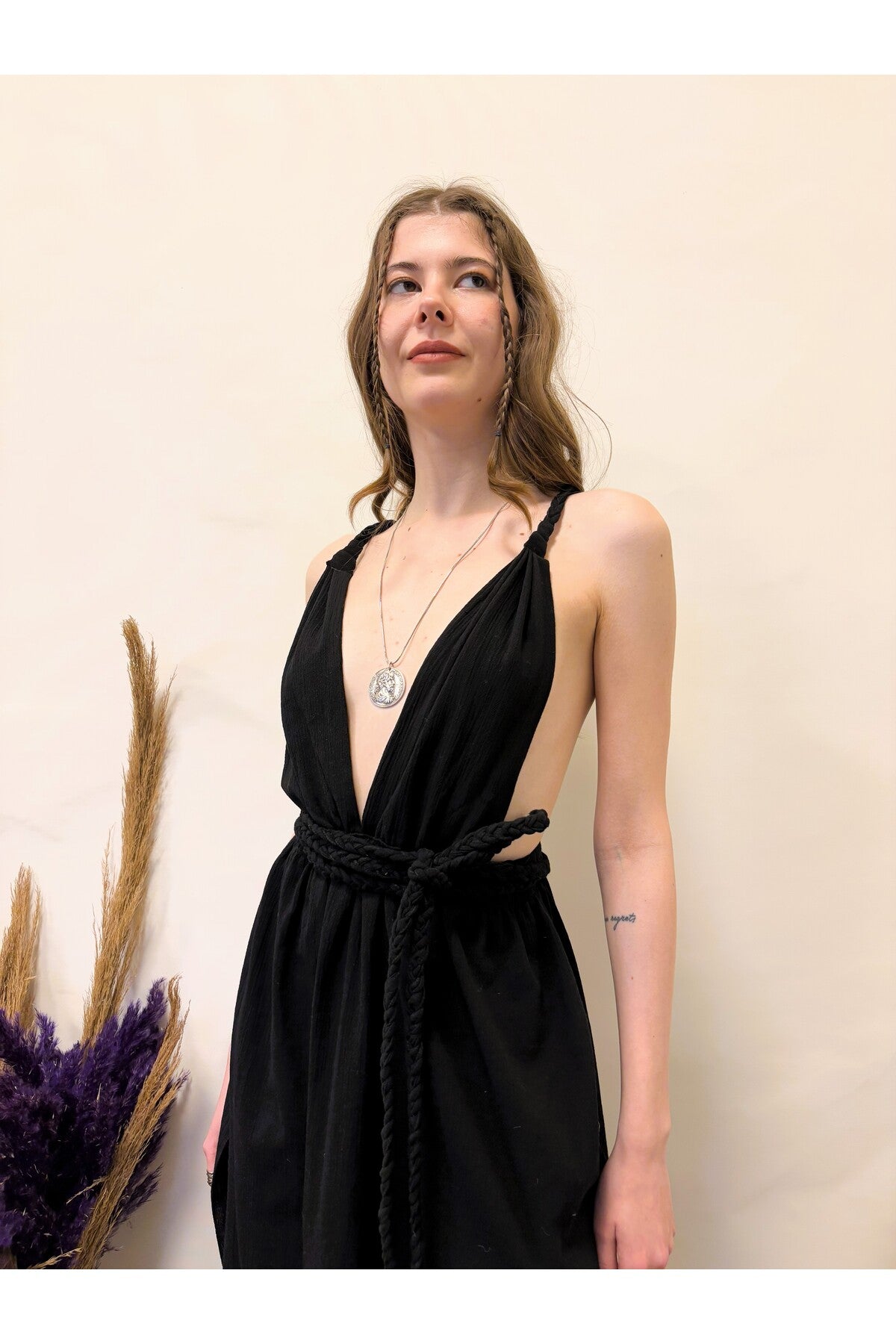Arinna Side Knitted Strappy Slit Luna Dress – Black