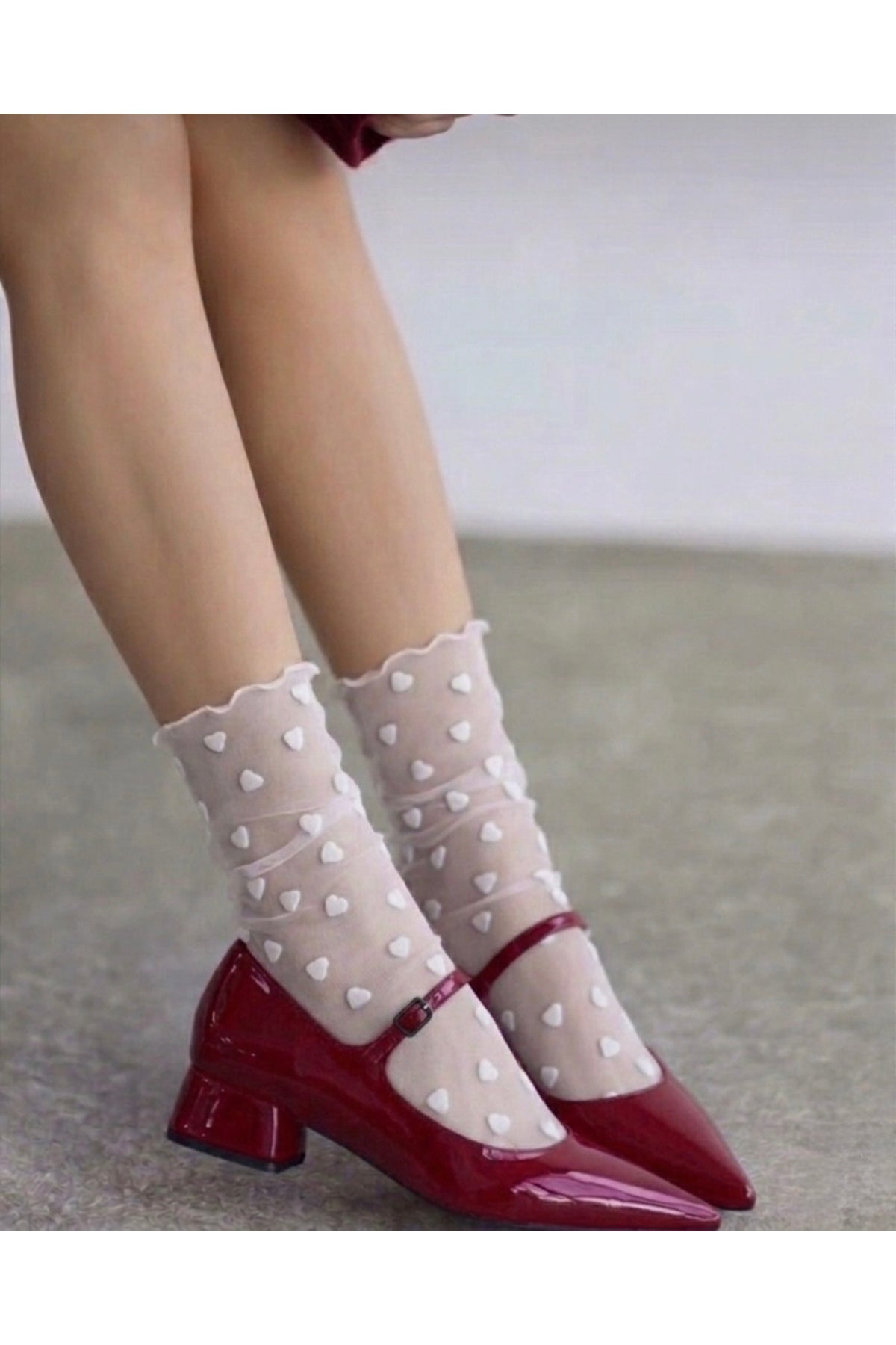 MaChausette White Heart Tulle Knee-High Socks