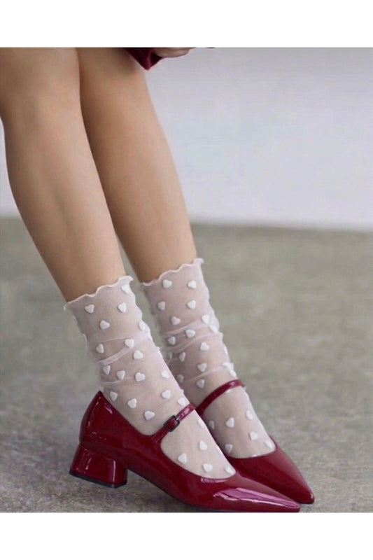 MaChausette White Heart Tulle Knee-High Socks