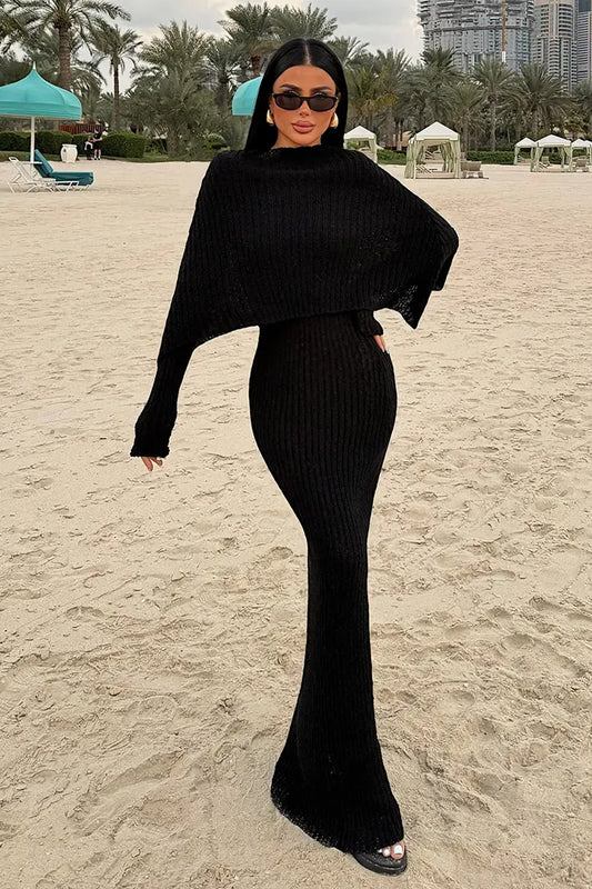 "Majorella" Long Knit Dress - Black